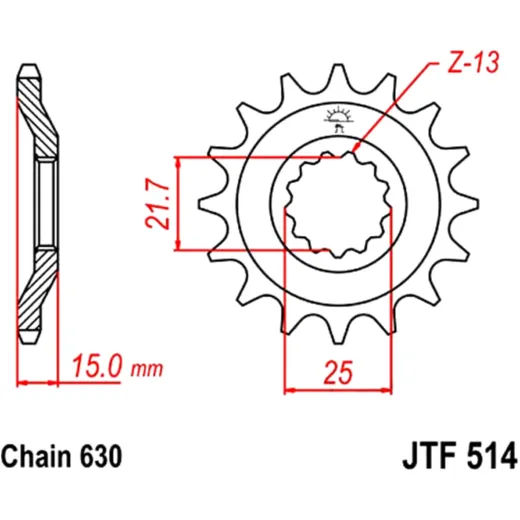Ritzel 15Z Teilung 630 feinverzahnt Innendurchmesser 21. 6/25 passend für: Kawasaki Z, GPZ