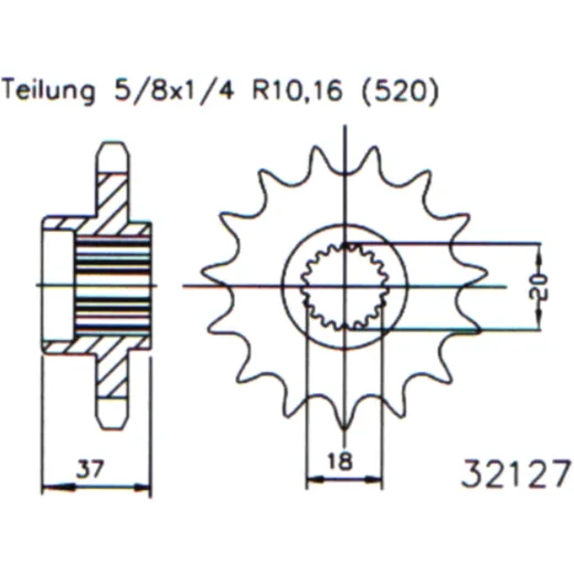 Ritzel 17Z Teilung 520 feinverzahnt Innendurchmesser 21. 4/25 passend für: Aeon Cobra, Overland