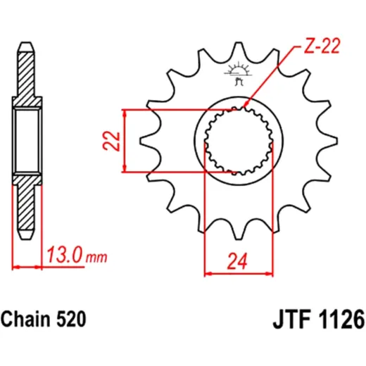 Front sprocket 16 tooth pitch 520 narrow spline inner diameter 22/24 for: Aprilia Pegaso