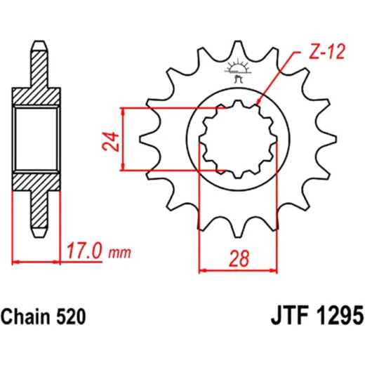 Front sprocket 13 tooth pitch 520 narrow spline inner diameter 24/28 for: Honda CBR