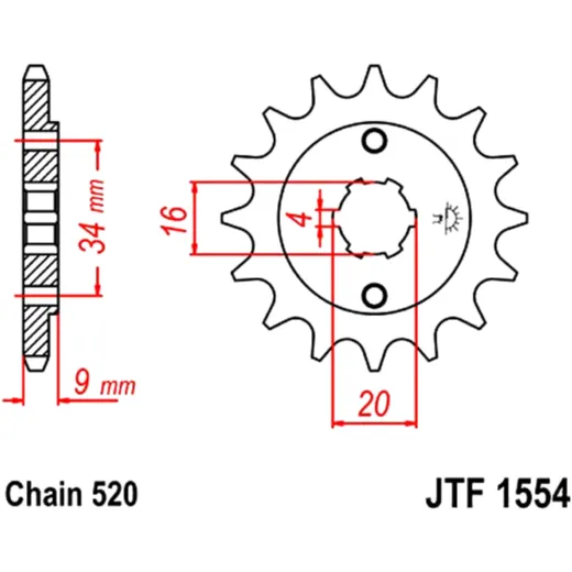 Ritzel 14Z Teilung 520 grobverzahnt 4 Innendurchmesser 16/20 passend für: Hyosung GT, GV, GD