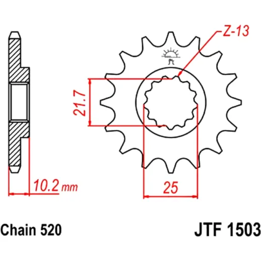 Front sprocket 13 tooth pitch 520 narrow spline inner diameter 22/25 for: Kawasaki KFX, KEF