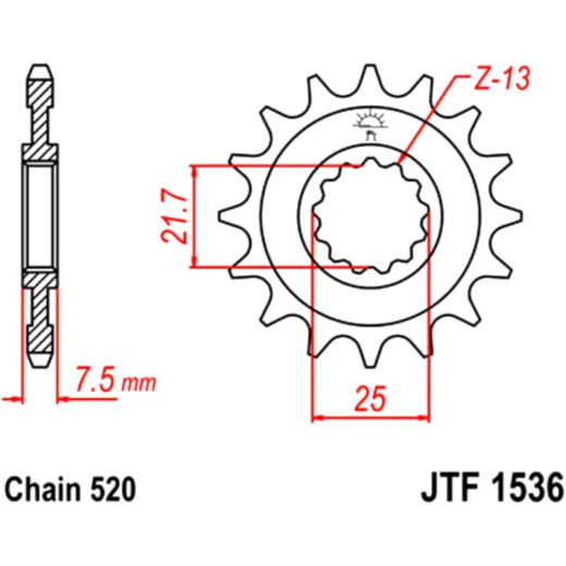 Front sprocket 14 tooth pitch 520 narrow spline inner diameter 21. 7/25 for: Kawasaki ZX - 6R, KFX