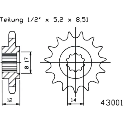 Ritzel 13Z Teilung 420 feinverzahnt Innendurchmesser 14/16. 5 passend für: Gilera GSM
