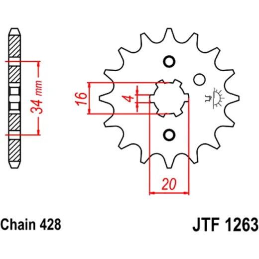 Ritzel 16Z Teilung 428 grobverzahnt 4 Innendurchmesser 16/20 passend für: Rieju MRX, SMX, NKD