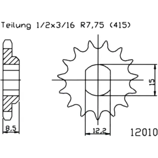 Ritzel 10Z Teilung 415 LANGLOCH 12. 2/15 passend für: KTM SX, Mini Adventure
