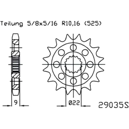 Front sprocket racing 16 tooth pitch 525 narrow spline inner diameter 22/25 for: Benelli TNT, Tre - K, Tornado