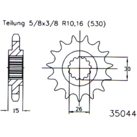 Front sprocket 17 tooth pitch 530 narrow spline inner diameter 26/30 for: MZ/MUZ 1000