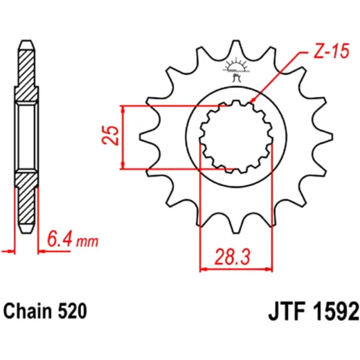 Ritzel 15Z Teilung 520 feinverzahnt Innendurchmesser 25/28 passend für: Yamaha YFM, YFZ