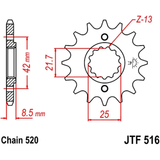 Ritzel 14Z Teilung 520 feinverzahnt Innendurchmesser 21. 6/25 passend für: Kawasaki EL, KLR, ZZR