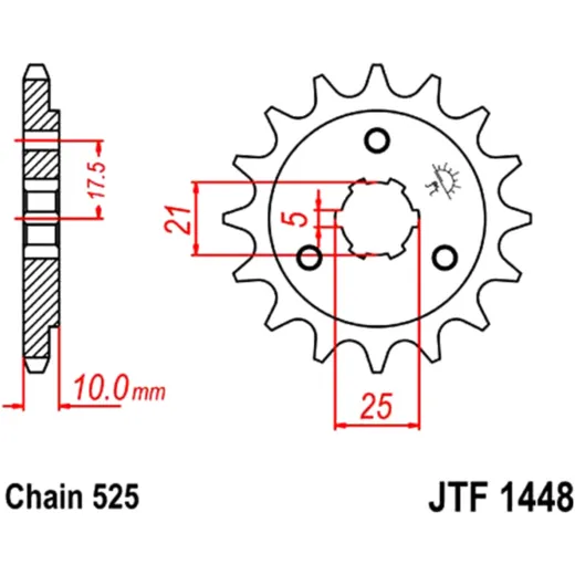 Front sprocket 14 tooth pitch 525 large spline 5 inner diameter 21/25 for: Sachs Roadster