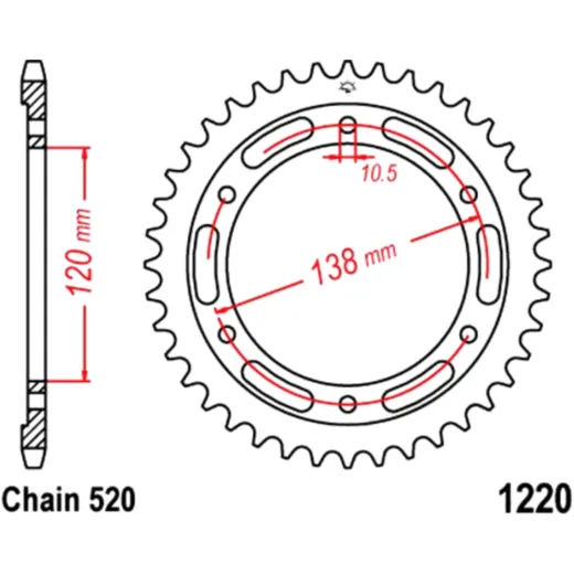 Kettenrad 38Z Teilung 520 Innendurchmesser 120 Lochkreis 138 pa