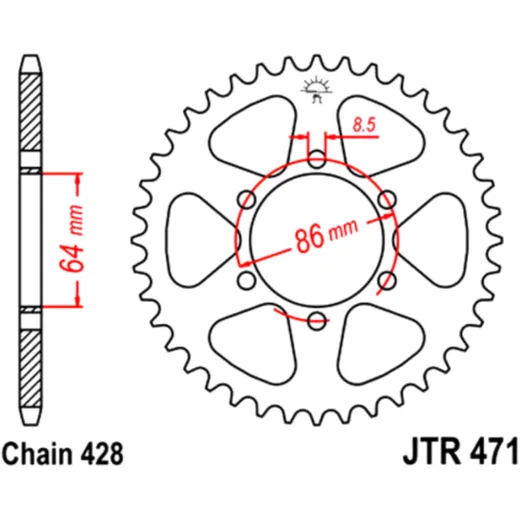 Kettenrad 45Z Teilung 428 Innendurchmesser 064 Lochkreis 086 passend für: Kawasaki KE