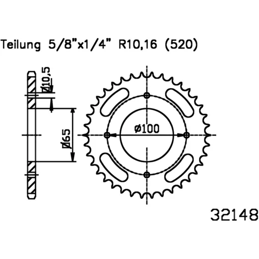 Kettenrad 35Z Teilung 520 schwarz Innendurchmesser 065 Lochkreis 100 passend für: SYM Wolf