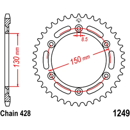 Rear sprocket 51 tooth pitch 428 inner diameter 130 bolt spacin