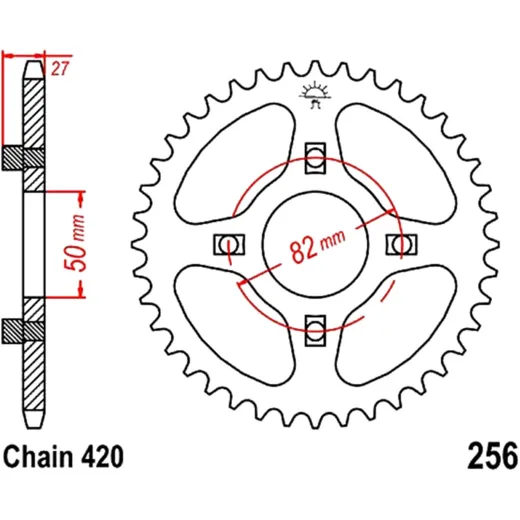 Kettenrad 28Z Teilung 420 Innendurchmesser 050 Lochkreis 082 passend für: Honda ST, SS, CB, XR