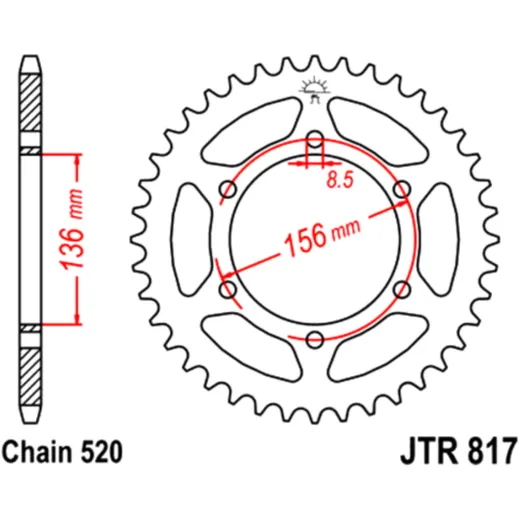 Kettenrad 46Z Teilung 520 Innendurchmesser 136 Lochkreis 156 passend für: Derbi 659