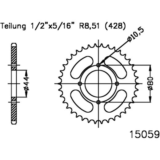 Kettenrad 28Z Teilung 428 schwarz Innendurchmesser 044 Lochkreis 080 passend für: Explorer Bullet, Protector