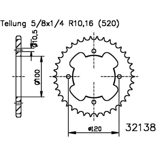 Kettenrad 34Z Teilung 520 Innendurchmesser 100 Lochkreis 120 passend für: Explorer Trasher 2