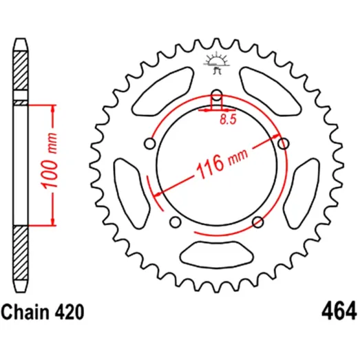 Kettenrad 44Z Teilung 420 Innendurchmesser 100 Lochkreis 116 passend für: Kawasaki KX
