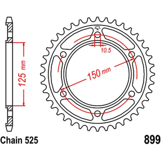 Kettenrad 42 Zähne 525 Teilung für Motorräder