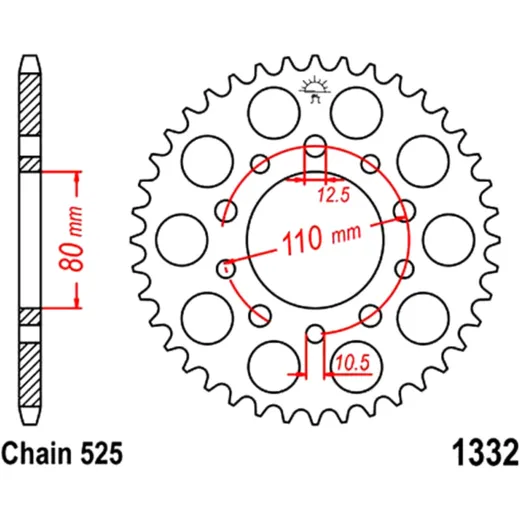 Kettenrad 38Z Teilung 525 Innendurchmesser 080 Lochkreis 110 passend für: Honda CB, VT, XRV