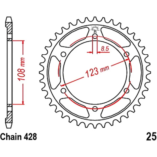 Kettenrad 60Z Teilung 428 Innendurchmesser 108 Lochkreis 123 passend für: Aprilia RS, RS4, Tuono
