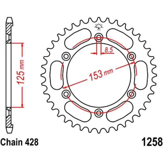 Kettenrad 54Z Teilung 428 Innendurchmesser 125 Lochkreis 153 passend für: Honda XR