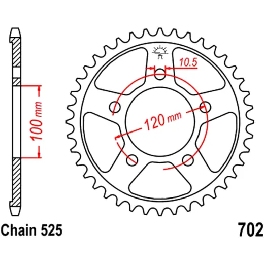 Rear sprocket 41 tooth pitch 525 inner diameter 100 bolt spacing 120 for: Aprilia Shiver, Dorsoduro, Mana