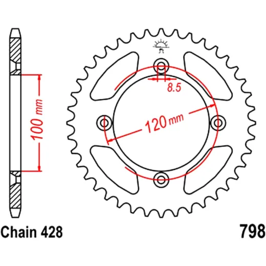 Rear sprocket 48 tooth pitch 428 inner diameter 100 bolt spacing 120 for: Suzuki RM