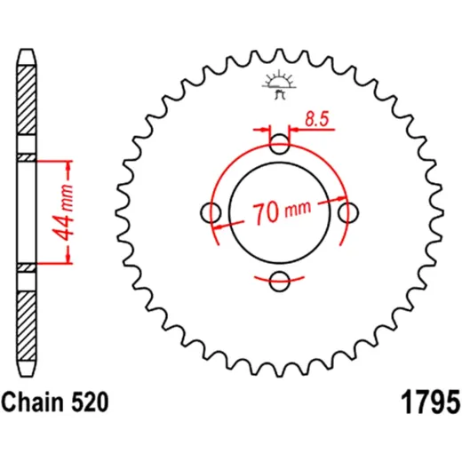 Rear sprocket 22 tooth pitch 520 inner diameter 44 bolt spacing 70 for: Suzuki LT - Z, LT