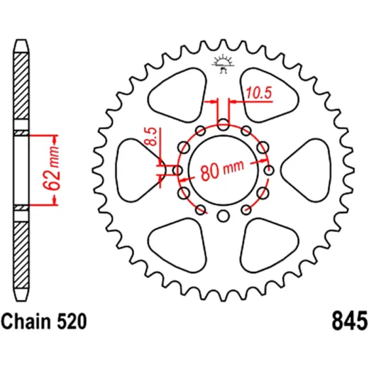 47-Tooth Rear Sprocket 520 Steel for: Motorcycles
