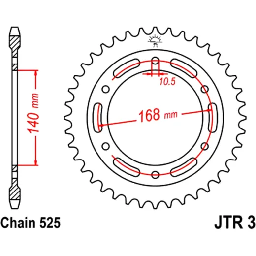 Rear sprocket 47 tooth pitch 525 black inner diameter 140 bolt