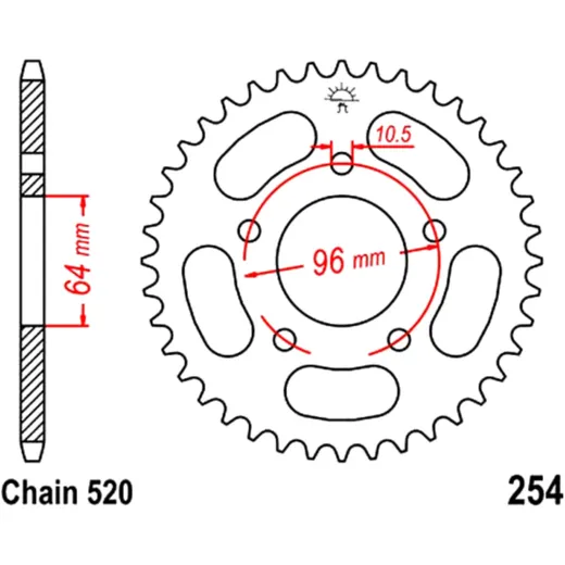 Kettenrad 37Z Teilung 520 Innendurchmesser 064 Lochkreis 096 passend für: Honda CBF, XL