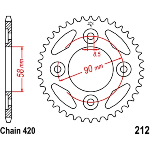 Kettenrad 37Z Teilung 420 Innendurchmesser 058 Lochkreis 090 passend für: Honda ANF, MSX, AFS