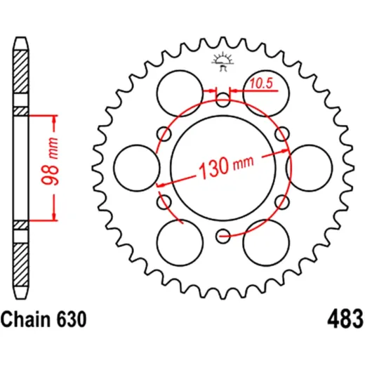 Rear sprocket 35 tooth pitch 630 inner diameter 98 bolt spacing 130 for: Kawasaki Z, Z1, Z1A