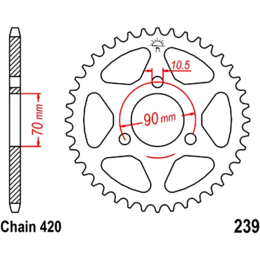 Kettenrad 38Z Teilung 420 Innendurchmesser 070 Lochkreis 090 passend für: Honda MBX, MB, MTX