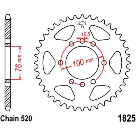 Rear sprocket 45 tooth pitch 520 inner diameter 76 bolt spacing 100 for: Suzuki LT
