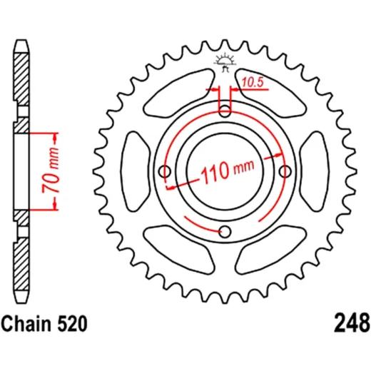Kettenrad 45Z Teilung 520 Innendurchmesser 070 Lochkreis 110 passend für: Honda CB