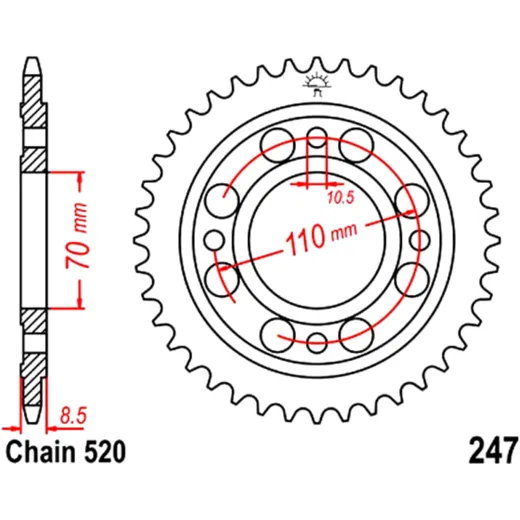 Kettenrad 36Z Teilung 520 Innendurchmesser 070 Lochkreis 110 passend für: Honda CB, CM