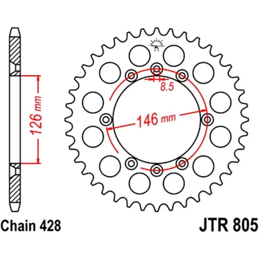 Kettenrad 50Z Teilung 428 Innendurchmesser 126 Lochkreis 146 passend für: Suzuki DR