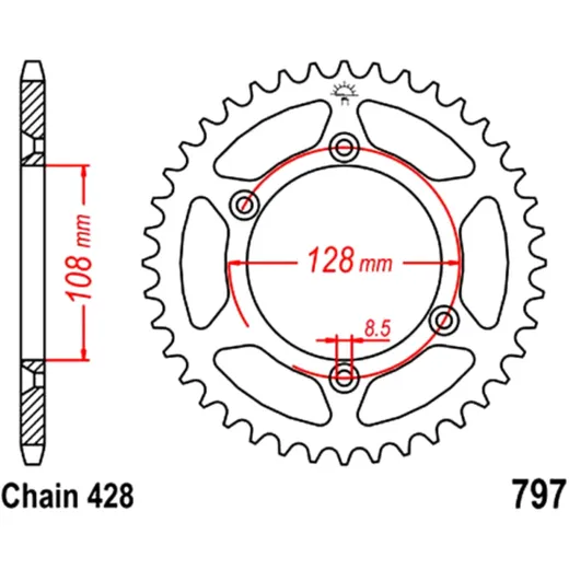 Kettenrad 57Z Teilung 428 Innendurchmesser 108 Lochkreis 128 passend für: Suzuki DR - Z