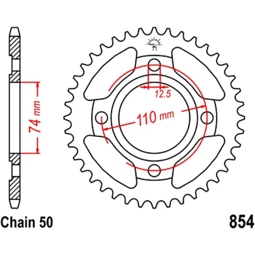 Kettenrad 36 Zähne für Stahl-Ketten