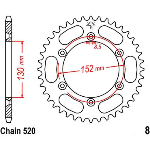 Kettenrad 51Z Teilung 520 Innendurchmesser 130 Lochkreis 152 passend für: BMW G