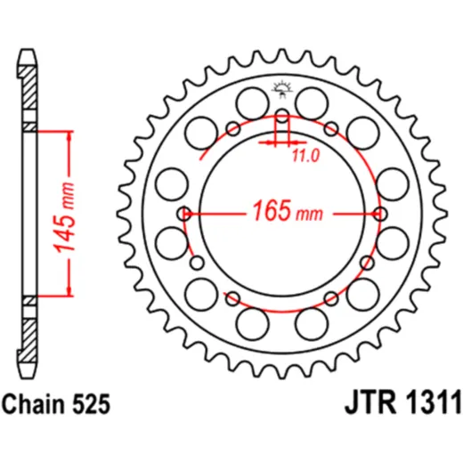 Kettenrad 44Z Teilung 525 Innendurchmesser 145 Lochkreis 165 passend für: Honda NT, VFR