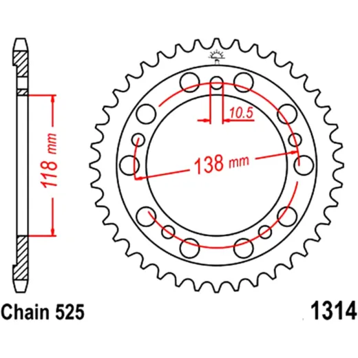 Kettenrad 39Z Teilung 525 Innendurchmesser 118 Lochkreis 138 passend für: Honda CBR