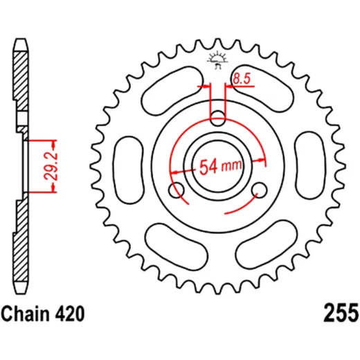 Rear sprocket 40 tooth 420 pitch black inner diameter 29. 2 bolt spacing 54 for: Honda Z