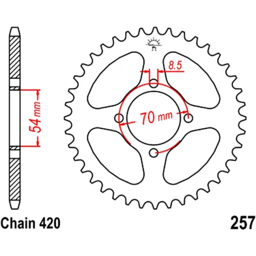 Kettenrad 40Z Teilung 420 Innendurchmesser 054 Lochkreis 070 passend für: Honda C 7273738