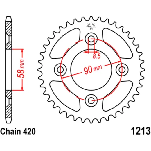 Kettenrad 37Z Teilung 420 Innendurchmesser 058 Lochkreis 090 passend für: Honda CRF, XR