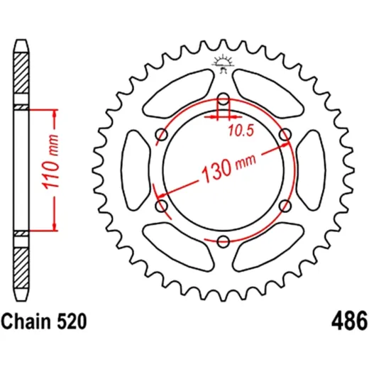 Kettenrad 39Z Teilung 520 Innendurchmesser 110 Lochkreis 130 passend für: Kawasaki Ninja, GPZ, Z